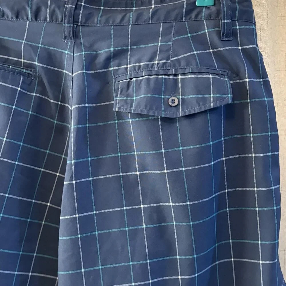 OP OPFLEX 4-Way Stretch Mens Board Shorts Blue and White Plaid Size 36 Button Up - Picture 2 of 5